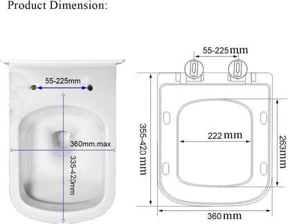 Square Toilet Seat Soft Close, Toilet Seats White with Quick Release and Adjustable Hinges for Easy Cleaning, Simple Top Fixing, Anti-Bacterial Toilet Lid Cover Rectangular Toilet Seats