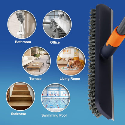 CLEANHOME Floor Scrubbing Brush with Squeegee/Handle,2-1 Bathroom Tile Cleaning Brush.Suitable for Cleaning Floors, Corner Gap, Patios,Indoor,Living Rooms, Swimming Pool，Etc.