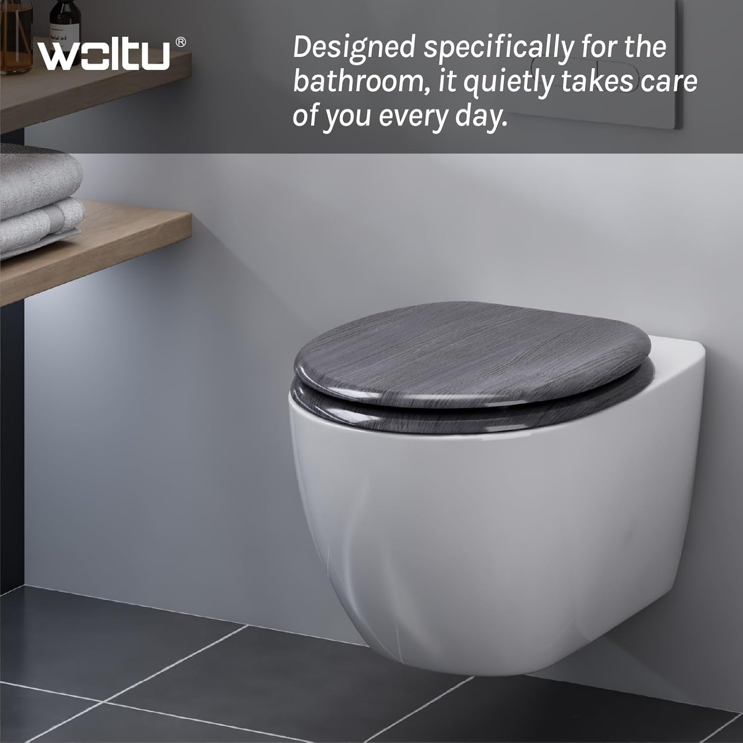 WOLTU Wooden Toilet Seat, Soft Close WC Seat with Strong Hinge Ideal for Standard Toilet Grey Maple