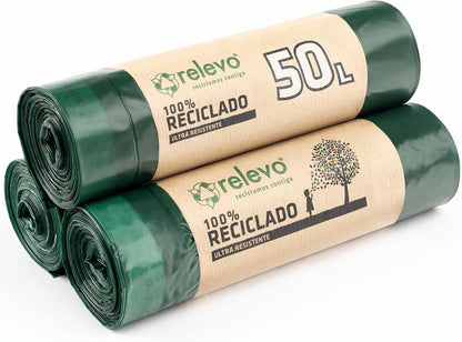 Relevo 100% Recycled Bin Liners, Bin Bags 30L, 90 30 Litre Bin Bags, Garbage Bags