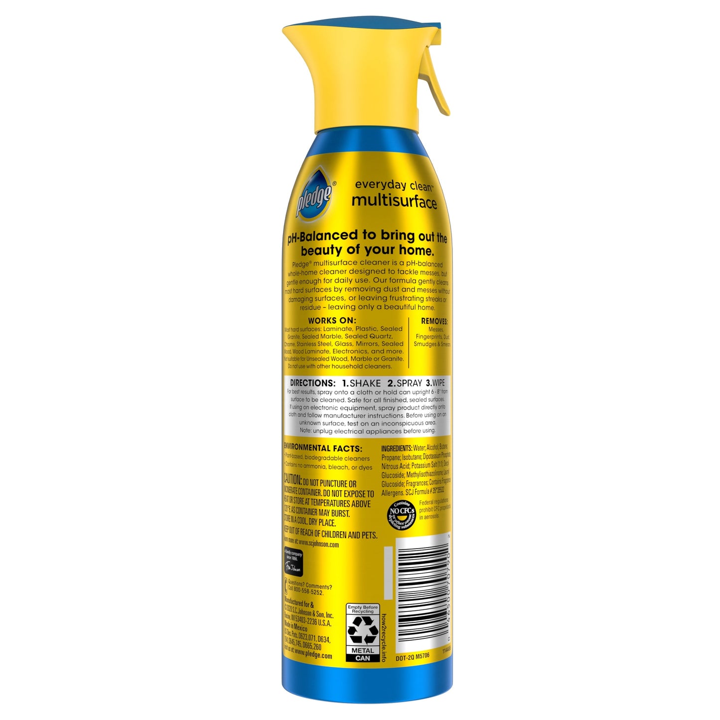 Pledge® Multi Surface Cleaner, Everyday Cleaner™, Aerosol, Rainshower Scent, 9.7 Oz