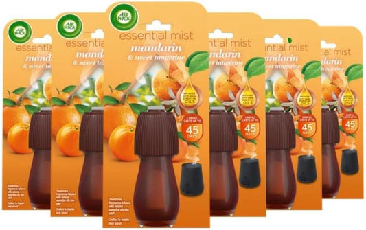 Air Wick Essential Mist Refills, Mandarin & Sweet Orange, Pack 6 X 20Ml, Natural Essential Oils, Last up to 270 Days, Air Freshener