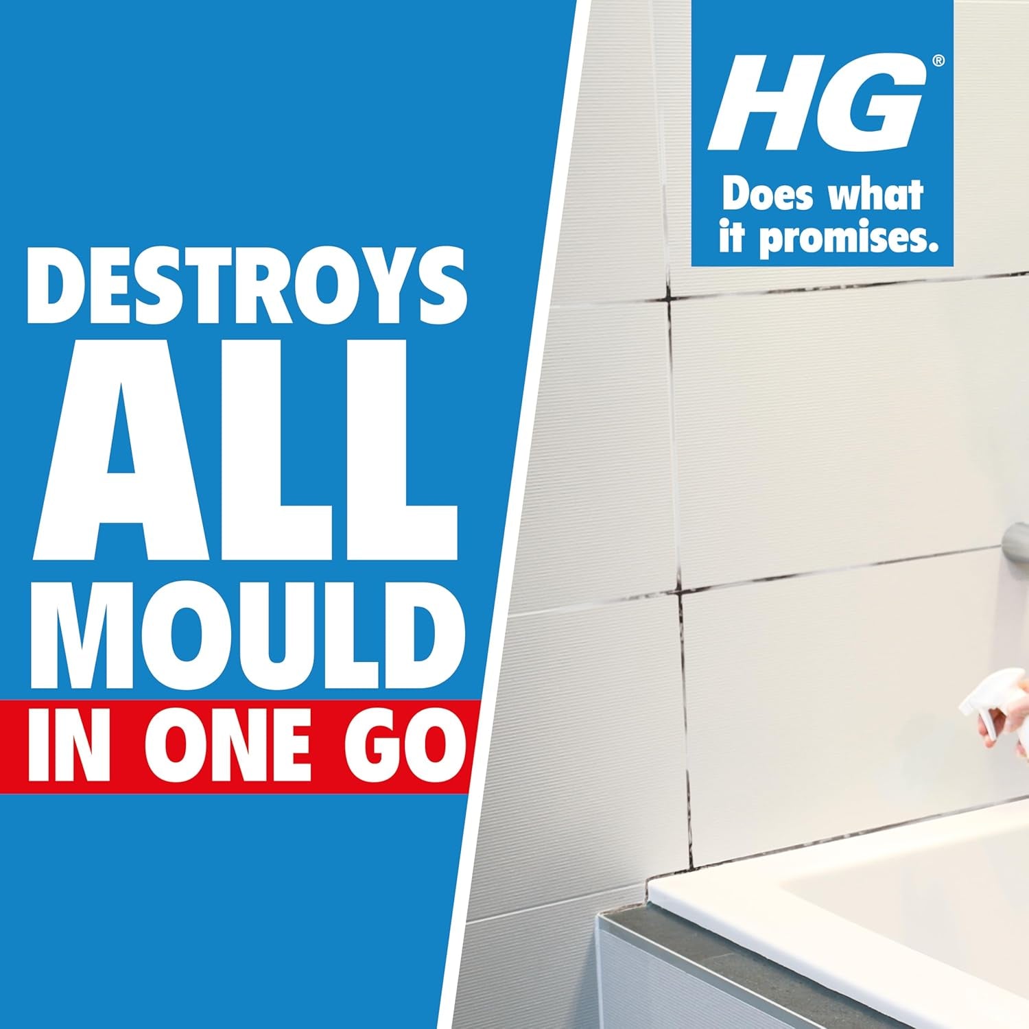 HG Mould Remover Foam Spray, Mould Spray & Mildew Cleaner, Removes Mould Stains from Walls, Tiles, Bathroom Seals & More - 500Ml