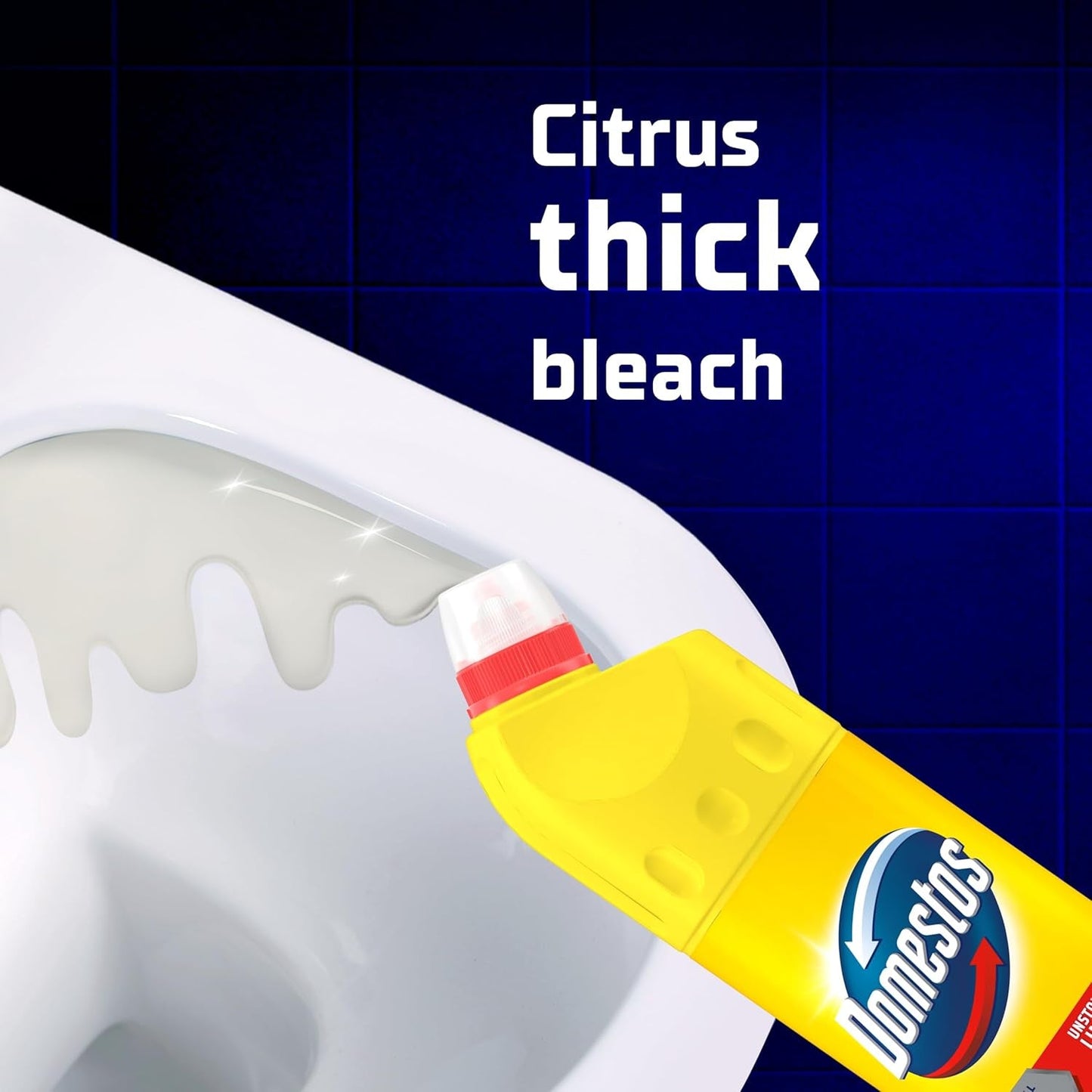 Domestos Citrus Fresh Thick Bleach Disinfectant That Eliminates 99.99% of Bacteria and Viruses* Unstoppable Limescale Prevention 750 Ml