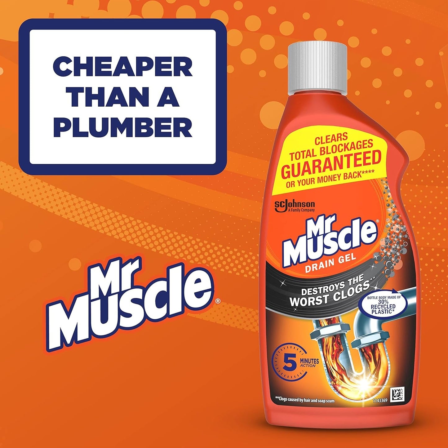 Mr Muscle Drain Unblocker, Sink & Drain Cleaner, Fast Acting Heavy Duty Gel Formula, Dissolves Clogs, Works 3X Better than Bleach, Safe for All Pipes, 500Ml