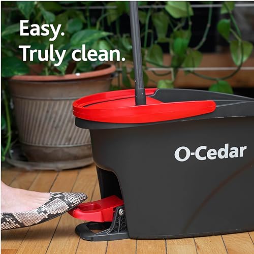 O-Cedar EasyWring Microfiber Spin Mop & Bucket Floor Cleaning System + 2 Extra Refills, Red/Gray