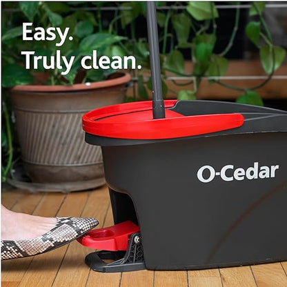 O-Cedar EasyWring Microfiber Spin Mop & Bucket Floor Cleaning System + 2 Extra Refills, Red/Gray