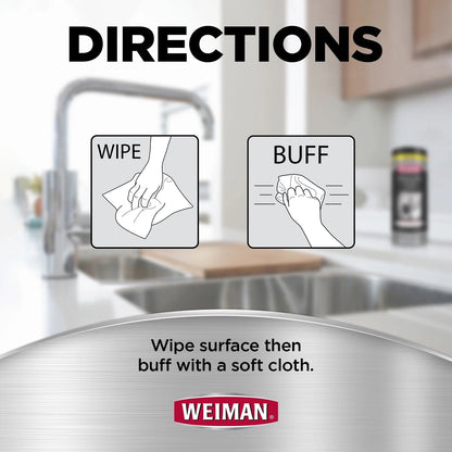 Weiman Stainless Steel Appliance Cleaning Wipes, Streak-Free Shine, 30 Count