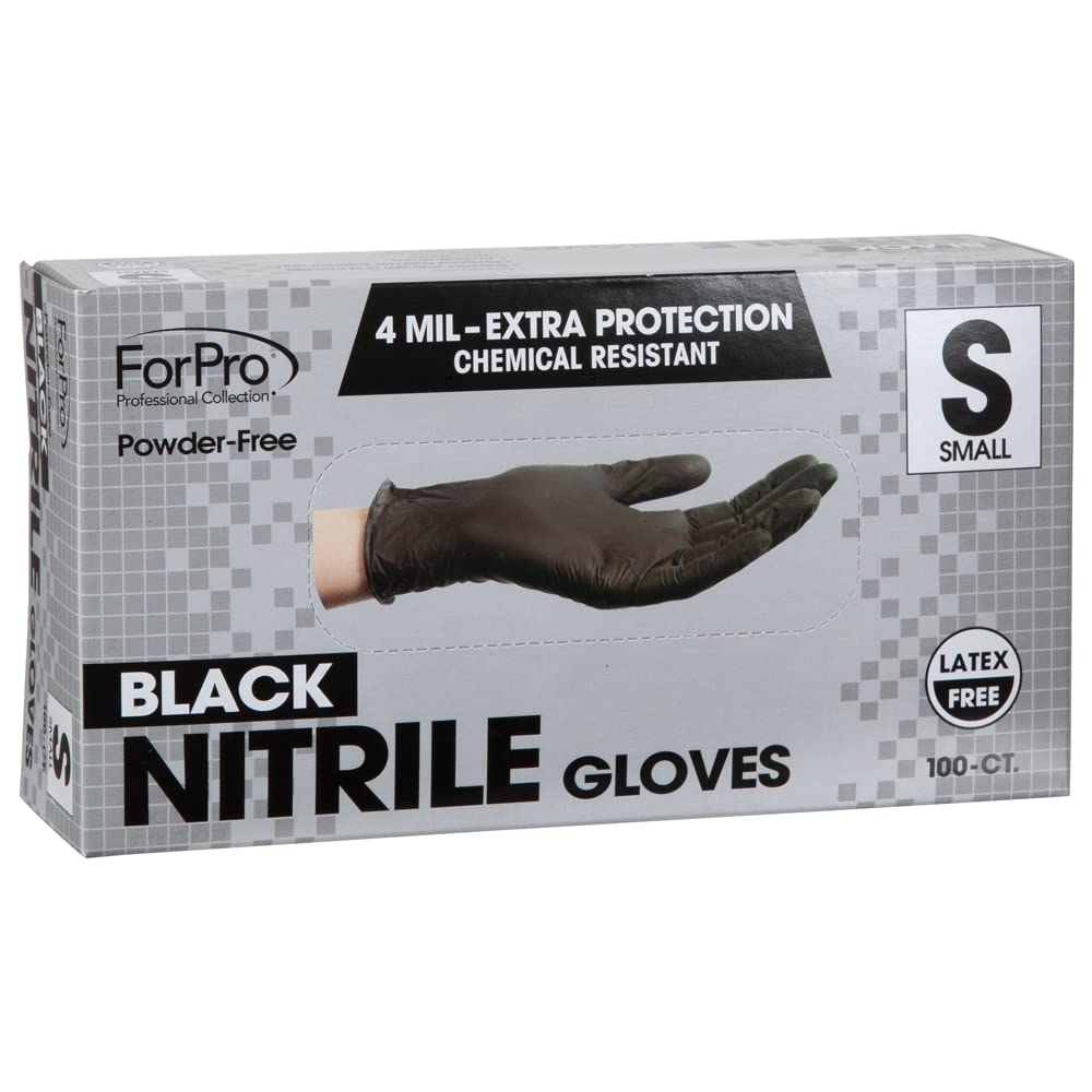 ForPro Disposable Nitrile Gloves, Powder-Free, Latex-Free, Chemical & Food Safe, Non-Sterile, 4 Mil, Black, Large, 100-Count