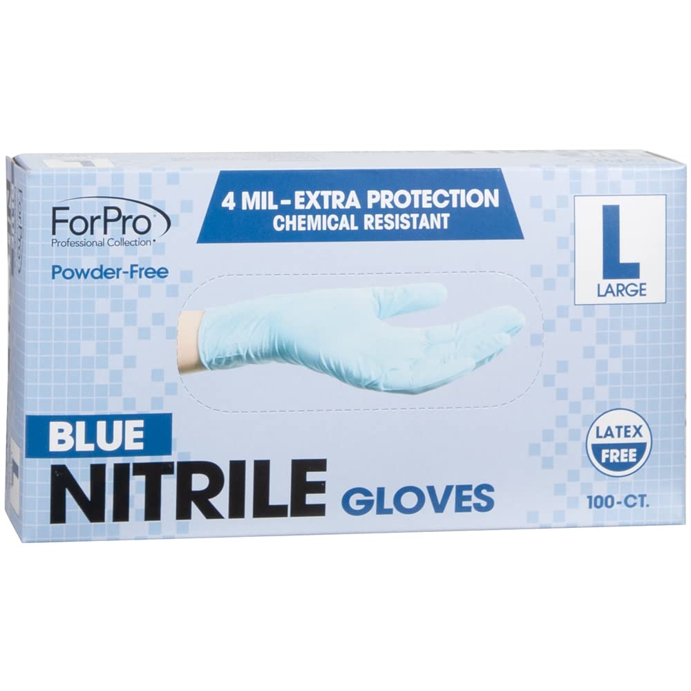 ForPro Disposable Nitrile Gloves, Powder-Free, Latex-Free, Chemical & Food Safe, Non-Sterile, 4 Mil, Black, Large, 100-Count