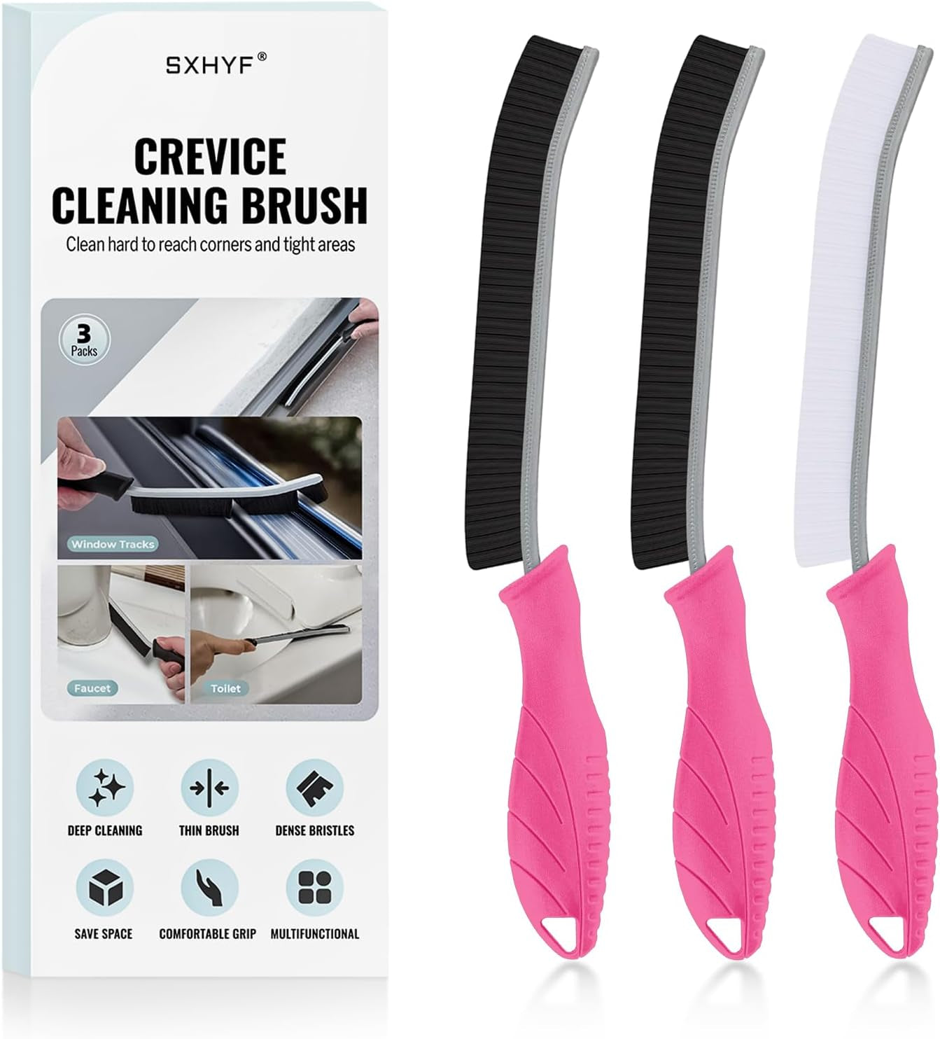 Sxhyf Cleaning Brush - Hard Bristle Crevice Cleaning Brush UK, Multifunctional Gap Cleaning Scrub Brush, Grout Brush, Cleaning Products for Household Use, Home, Kitchen, Bathroom, Window, Vehicle