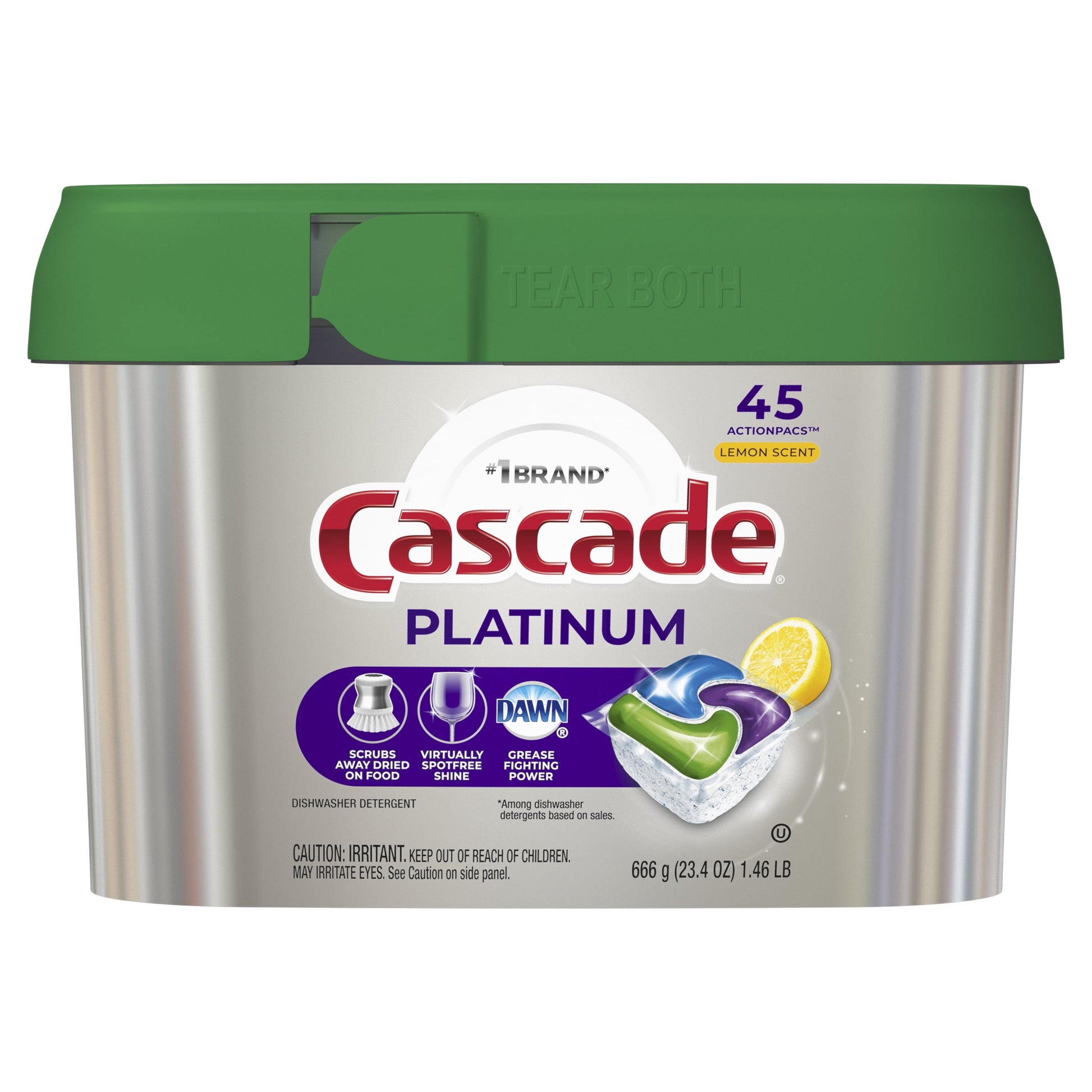 Cascade Platinum Dishwasher Pods, Action Pacs Dishwasher Detergent, Dishwasher Tabs, Lemon, 45 Count