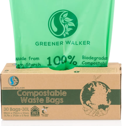 Greener Walker 6L-150Bags 100% Compostable Biodegradable Bin Liners 6L/10L/30L Food Waste Bags with EN13432 Certificate Caddy Kitchen Bin Liners