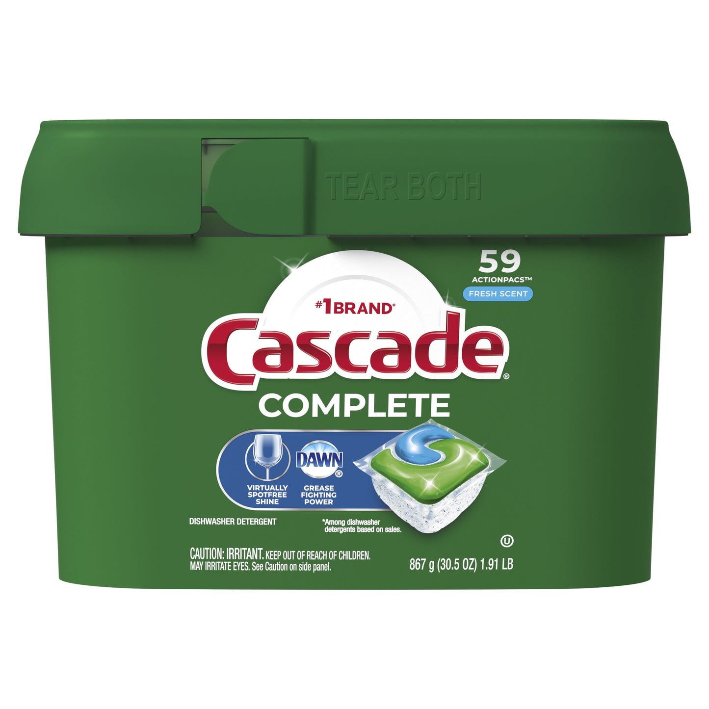 Cascade Complete Dishwasher Pods, Action Pacs Dishwasher Detergent, Dishwasher Tabs, Fresh, 59 Count