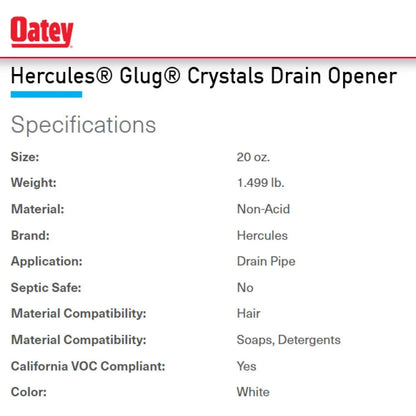 Oatey Company 20410 20Oz. Glug Drain Opener - Non-Acid Crystals