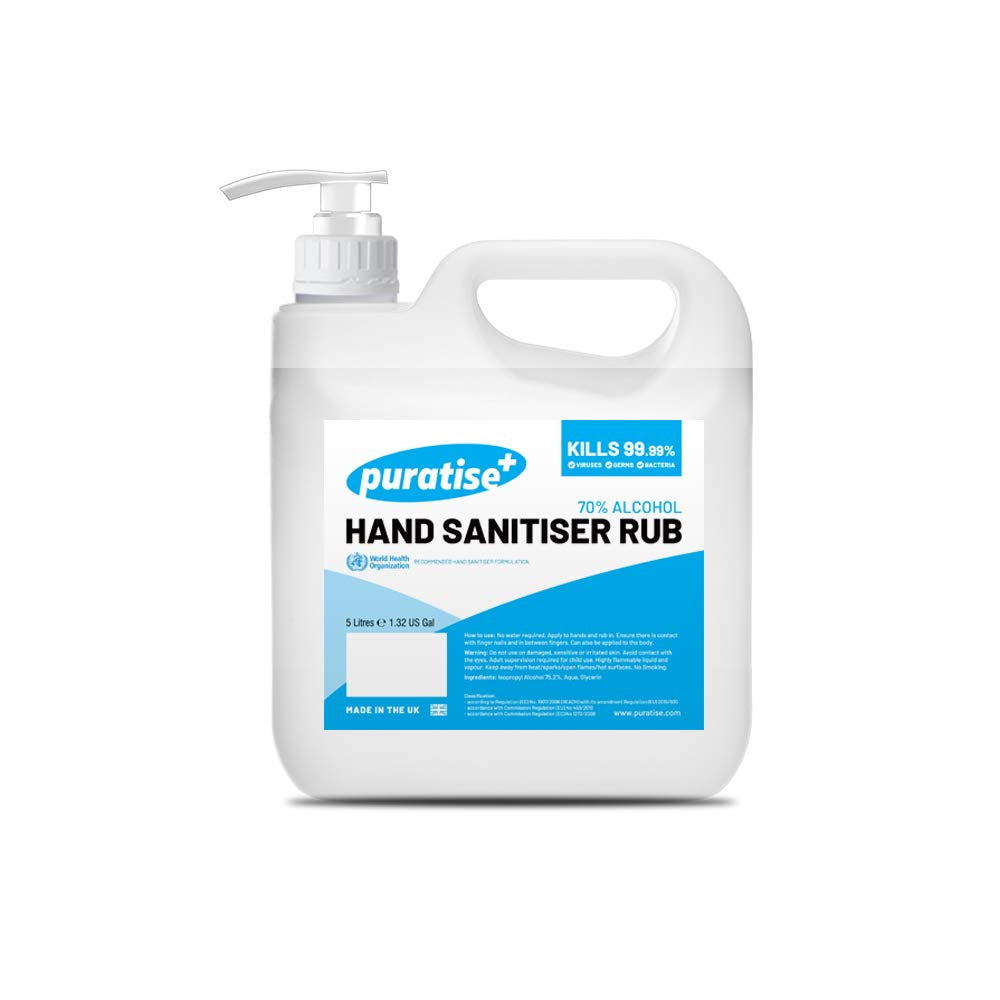 Hand Sanitiser PURATISE 1L Hand Sanitiser Alcohol Liquid RUB with Pump - 70% Hand Sanitizer Kills 99.99% of Germs & Bacteria - X1 MADE in the UK