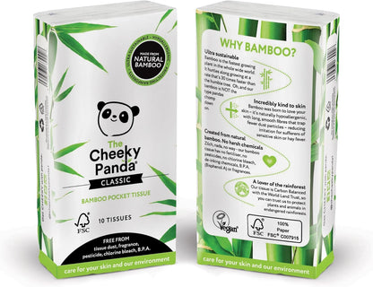 The Cheeky Panda Bamboo Pocket Tissues, 8 Pack of 10 Hypoallergenic Tissues, Ultra Soft, 3-Ply, White, Travel Size