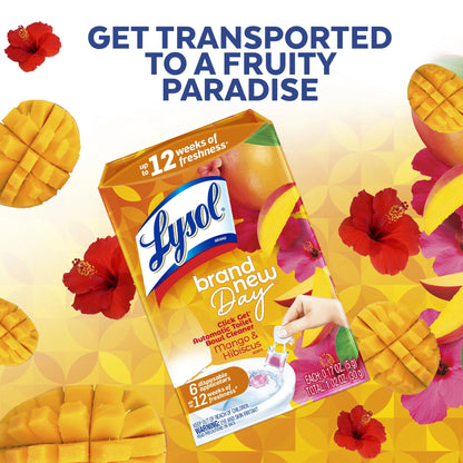 Lysol Click Gel Automatic Toilet Bowl Cleaner, Mango & Hibiscus, 1.02 Oz 6 Count