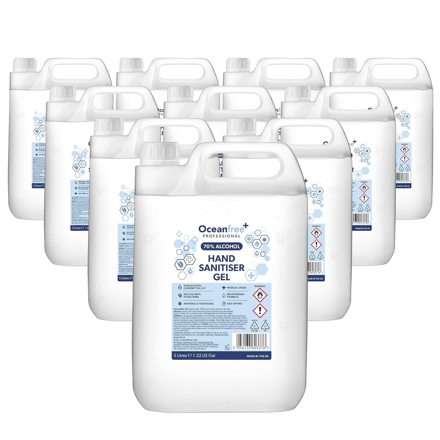 70% Alcohol Hand Sanitiser Gel - 5L Litres - Certified Surgical/Medical Grade - Made in the UK (Single)