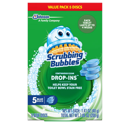 Scrubbing Bubbles Continuous Clean Drop-Ins - One Toilet Bowl Cleaner Tablet Lasts up to 4 Weeks, 5 Blue Discs, 7.05 Oz