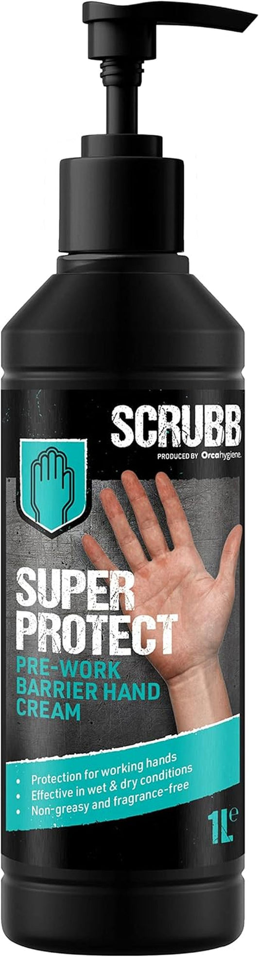 SCRUBB Super Protect Pre-Work Barrier Hand Cream Moisturiser, Non-Greasy, Fragrance-Free, 1L Pump Top Bottle