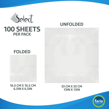 Select White Paper Napkins - Pack of 100 2-Ply Disposable Table Napkins - Soft and Strong Paper Serviettes for All Occasions - Everyday Tissues for Cleaning Spills Wiping Surfaces Personal Hygiene