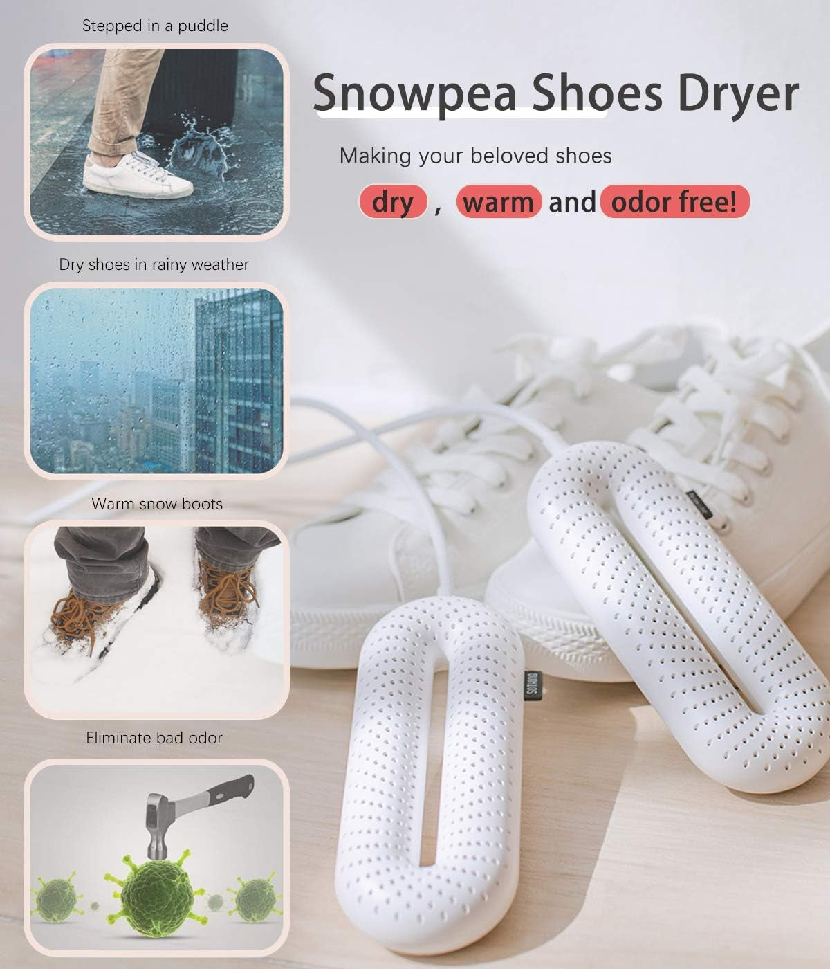 Snowpea Electric Shoe Dryer, Ski Boots Dryer, Shoe & Boot Warmer to Dry Sweaty Shoes & Eliminate Bad Odor, 3/6/9 Hours Timed Auto Self off (Standard UK Plug)