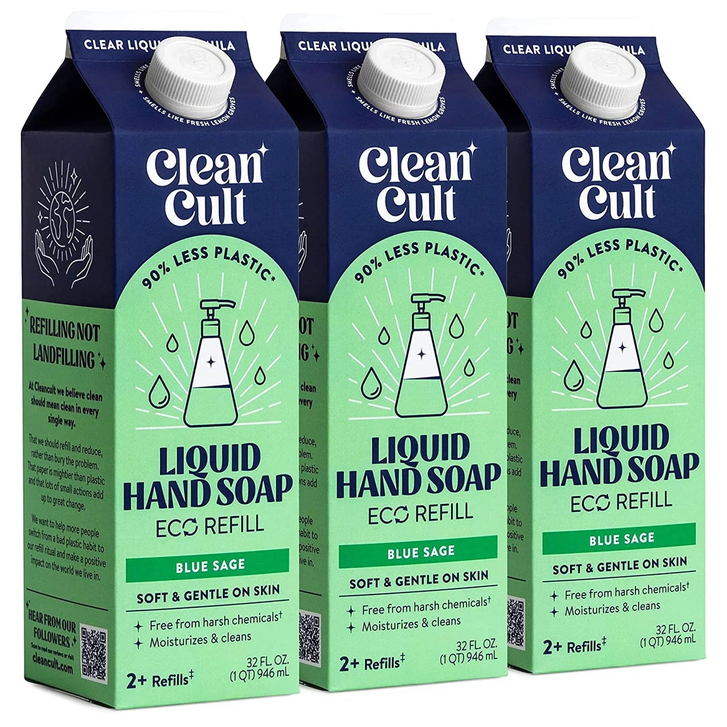 Cleancult Liquid Hand Soap Refill, Nature-Inspired Ingredients, Lavender, 3 Pack, 32 Oz