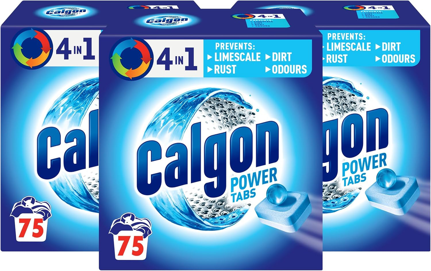 Calgon 4-In-1 Washing Machine Cleaner and Water Softener Tablets, 75 Count , Removes Limescale, Residue, Dirt, Rust & Malodours , Deep Clean , XL Pack Size