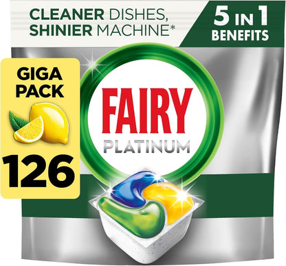 Fairy Platinum All-In-1 Dishwasher Tablets Bulk, Fairy Dishwasher Tablets Platinum Plus, 74 Tablets, Lemon, with Greasy Filter & Rinse Aid Action, Packaging May Vary