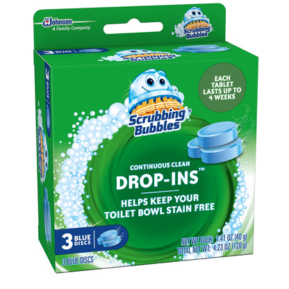 Scrubbing Bubbles Continuous Clean Drop-Ins - One Toilet Bowl Cleaner Tablet, 4.23 Oz, 3 Blue Discs