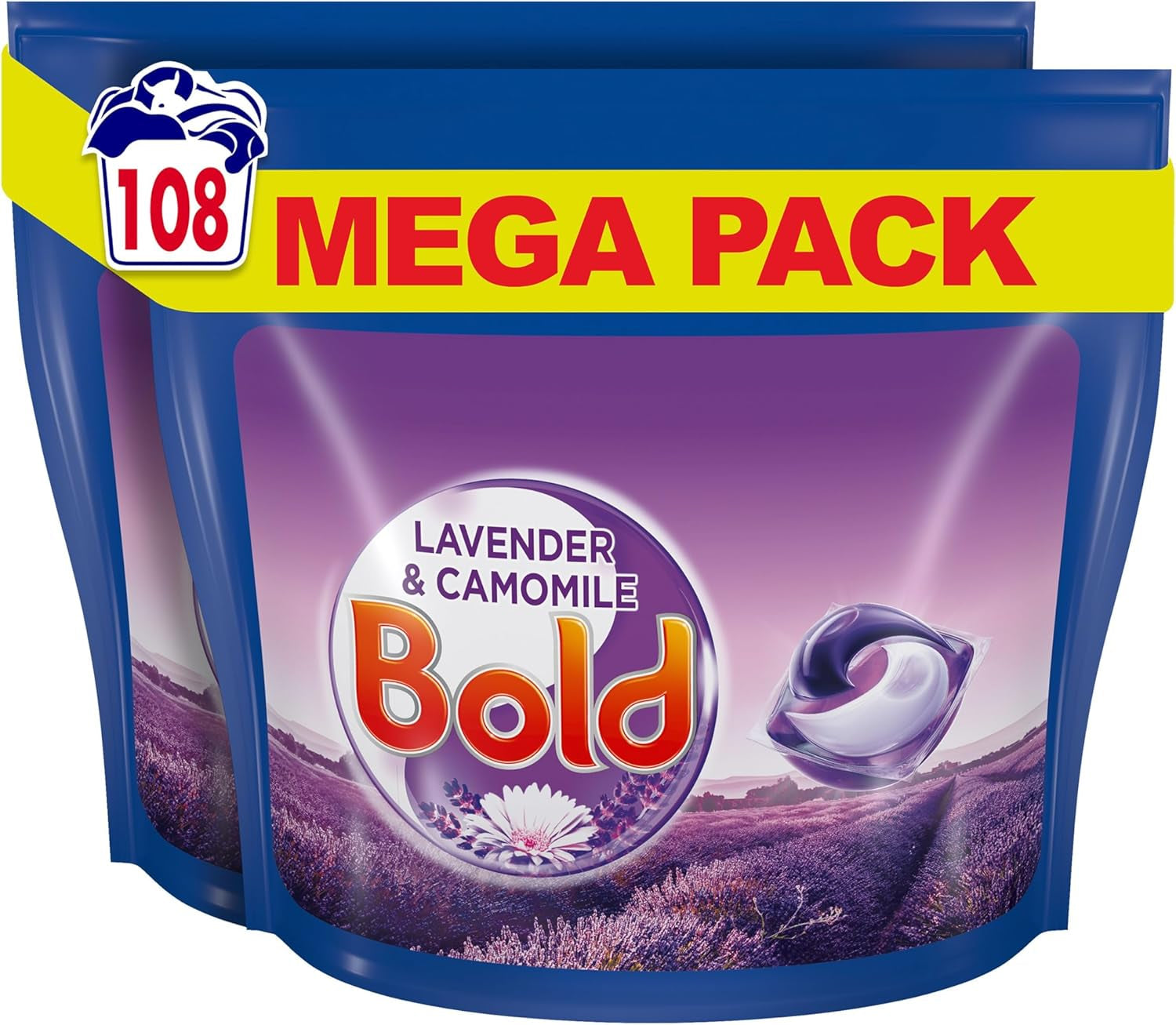 Bold All-In-1 Pods Washing Liquid Capsules Lavender & Camomile 108 Washes (54X2), Washing Detergent for Brilliant Cleaning with Built-In Fabric Softener