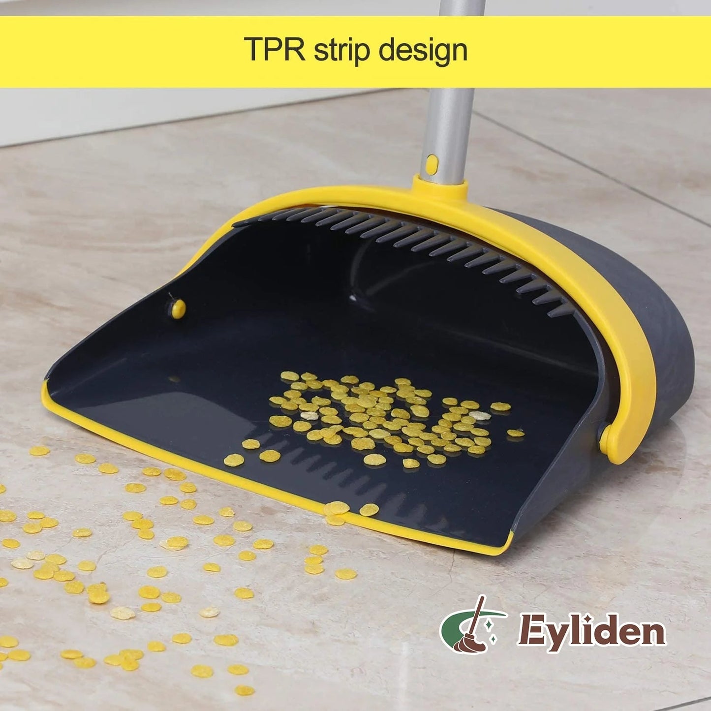 Eyliden Broom and Dustpan Combo Set, Self-Cleaning with Dustpan Teeth, Pet Hair Removal Broom, Stand Up, Extendable to 52" Broom, Dark Grey