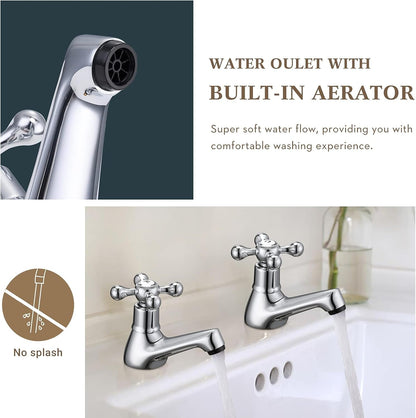 Wasserrhythm Basin Taps Pair Bathroom Sink Taps Mixers Victorian Traditional Chrome Brass Cross Lever Wash Basin Tap