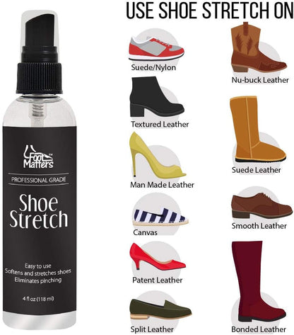 Footmatters Professional Boot & Shoe Stretch Spray – Softener & Stretcher for Leather – 4 Oz