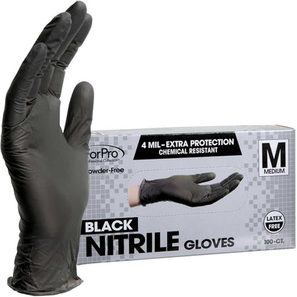 ForPro Disposable Nitrile Gloves, Powder-Free, Latex-Free, Chemical & Food Safe, Non-Sterile, 4 Mil, Black, Large, 100-Count