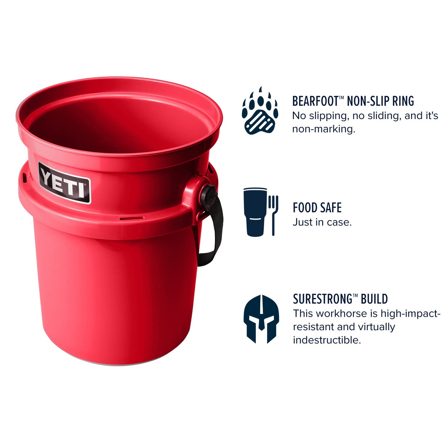 YETI Loadout 5-Gallon Bucket, Impact Resistant Fishing/Utility Bucket, Rescue Red