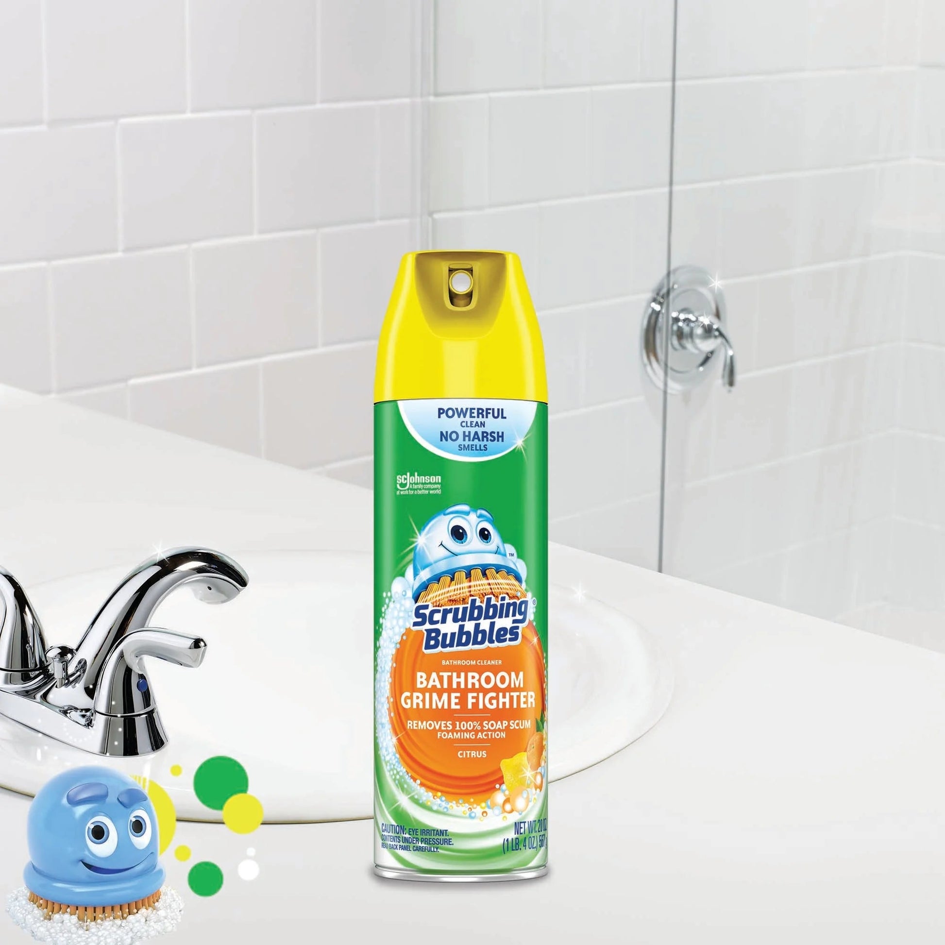 Scrubbing Bubbles Bathroom Grime Fighter, Disinfectant Cleaner Aerosol, Citrus, 20 Oz, 2 Count