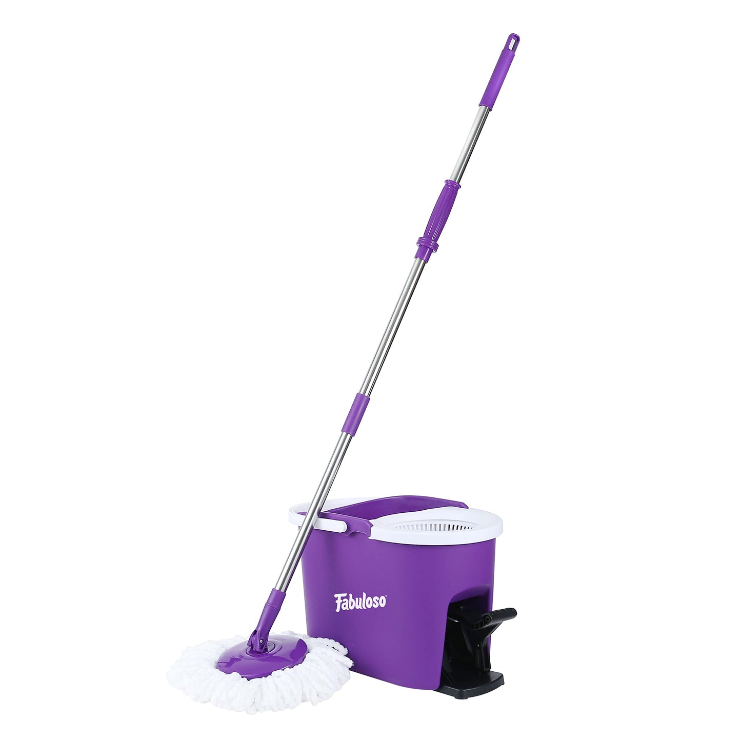 Fabuloso Spin Mop & Bucket with Hands-Free Wringing, Adjustable Mop Pole & Machine Washable Microfiber Head - Purple