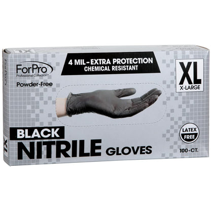 ForPro Disposable Nitrile Gloves, Powder-Free, Latex-Free, Chemical & Food Safe, Non-Sterile, 4 Mil, Black, Large, 100-Count