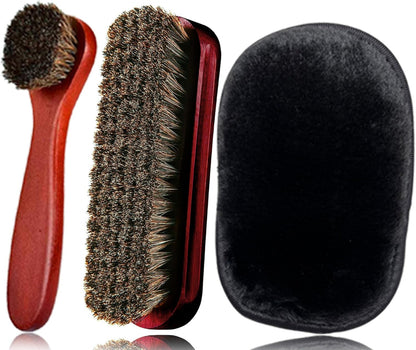 Shoe Brush Set, Ky-Tech 2Pcs Premium Soft Shoe Brush Shoe Shine Brush for Buffing Polishing, Horse Hair Brush Shoe Cleaning Brushes for Boots, Shoes, Car Seats, Sofas, Bags Great