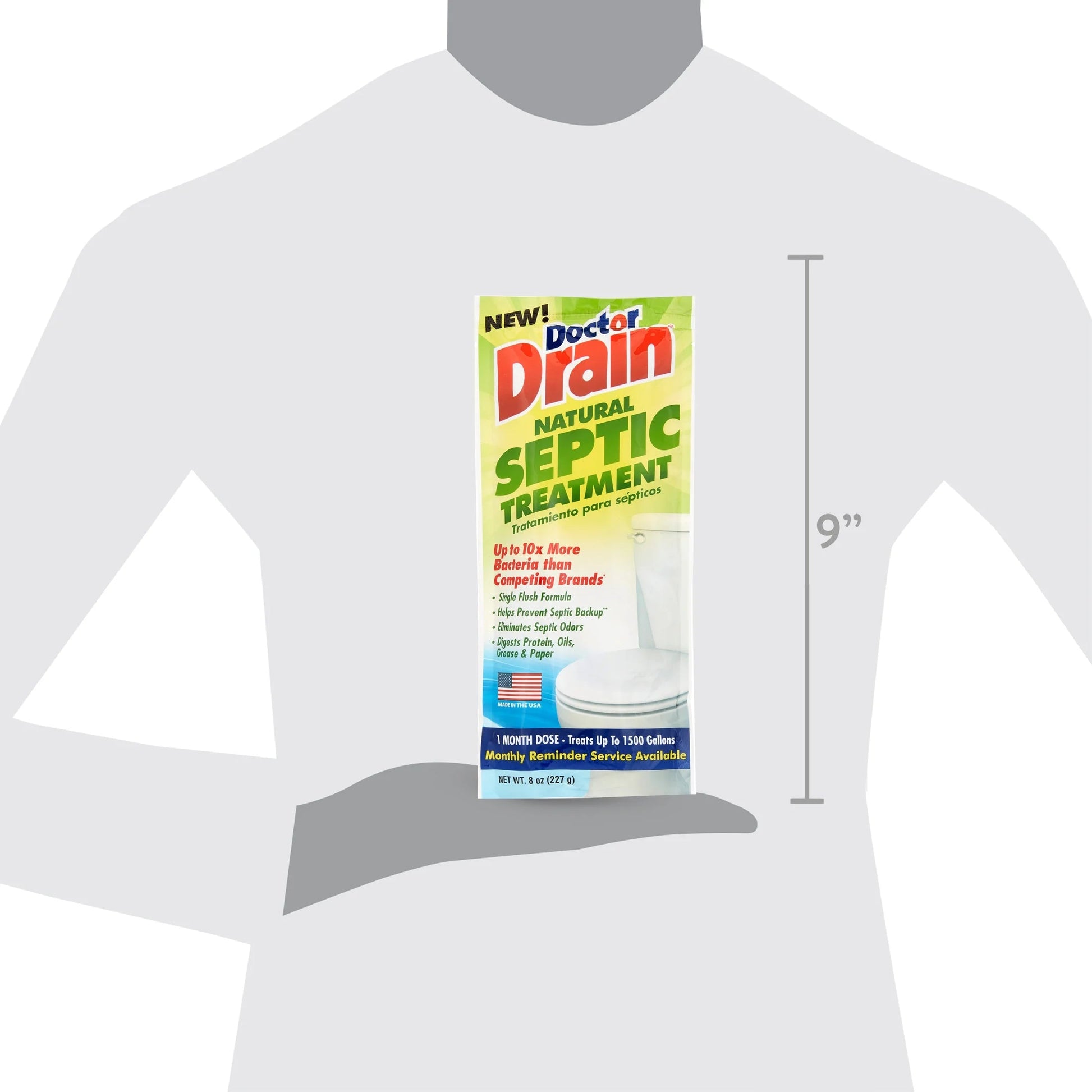 Doctor Drain Natural Septic Tank Treatment, Monthly, Single Flush, 1500 Gallon Concentrate Formula, 1 Pouch, 8Oz