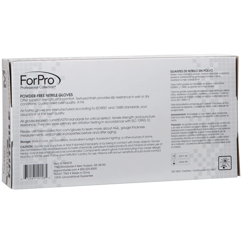 ForPro Disposable Nitrile Gloves, Powder-Free, Latex-Free, Chemical & Food Safe, Non-Sterile, 4 Mil, Black, Large, 100-Count