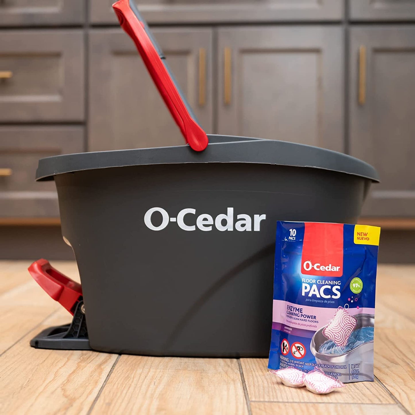 O-Cedar EasyWring Microfiber Spin Mop & Bucket Floor Cleaning System + 2 Extra Refills, Red/Gray