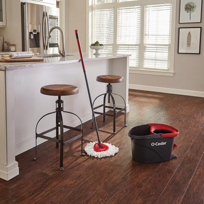 O-Cedar EasyWring Microfiber Spin Mop & Bucket Floor Cleaning System + 2 Extra Refills, Red/Gray