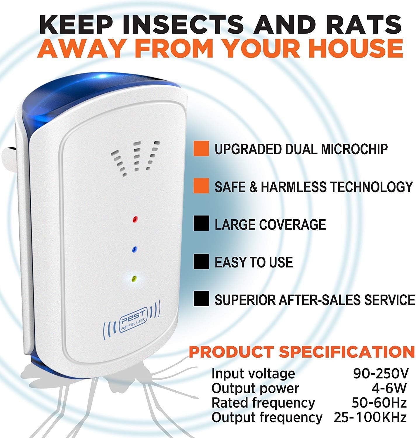 T-MENG 2025 Upgraded Version Ultrasonic Pest Repeller, Indoor Ultrasonic Repellent for Roach, Rodent, Mouse, Bugs, Mosquito, Mice, Spider, Ant,Electronic Plug in Pest Control,3 Mode Switching,4 Packs