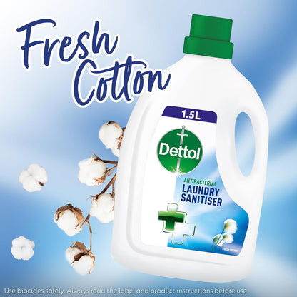 Dettol Laundry Sanitiser, Fresh Cotton, 4 X 1.5L Multipack (6L Total), Antibacterial Disinfectant, Kills 99.99% of Germs, Cleanser for Hygienic Freshness