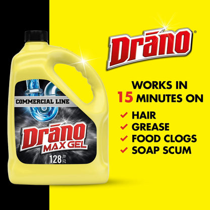 Drano Max Gel Drain & Clog Remover, Professional Strength Line, 128 Oz