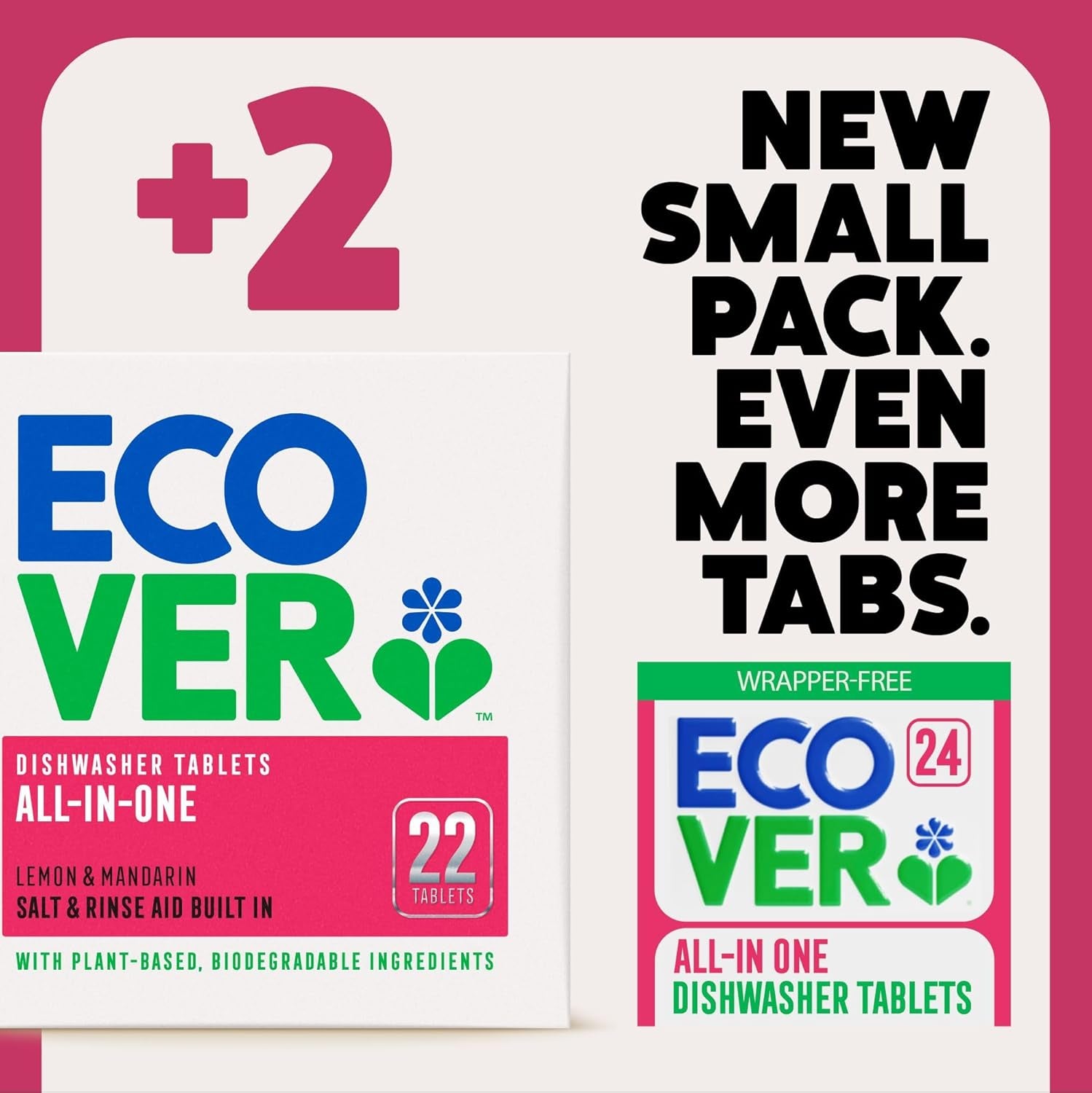 Ecover All-In-One Dishwasher Tablets, Contains Salt & Rinse Aid, Power Cleaning, Mandarin and Lemongrass Scent, Pack of 1, 24 Tablets