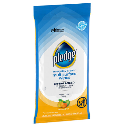 Pledge® Multisurface Wipes, Everyday Clean™ Household Cleaning Cloths, Fresh Citrus Scent, 25 PC